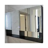 ukewei armoire de toilette avec miroir et led illumination, anti-buée, 90cm armoire murale salle de bain montage avec espace de rangement, intelligent aluminium meuble a miroir avec tactile (color :
