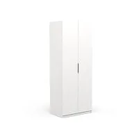 demeyere armoire avec penderie 2 portes 1 niche moderne – coloris blanc mat-79, bois d'ingénierie, gris, 79,4 x 51,1 x 203 cm