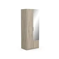 demeyere armoire avec miroir & penderie 2 portes 1 niche moderne – coloris chêne kronberg-79, bois d'ingénierie, gris, 79,4 x 51,1 x 203 cm