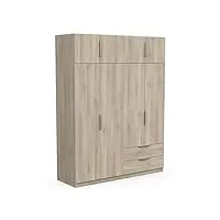 demeyere armoire dressing avec penderie moderne 8 portes 5 etagères 2 tiroirs – coloris chêne kronberg-157, bois d'ingénierie, gris, 157,3 x 51,1 x 203 cm