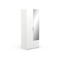 demeyere armoire avec miroir & penderie 2 portes 1 niche moderne – coloris blanc mat-79, bois d'ingénierie, gris, 79,4 x 51,1 x 203 cm
