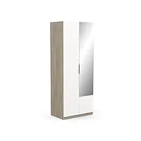 demeyere armoire avec miroir & penderie 2 portes 1 niche moderne – coloris chêne kronberg & blanc mat-79, bois d'ingénierie, gris, 79,4 x 51,1 x 203 cm