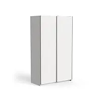 demeyere armoire porte coulissante avec penderie moderne – coloris blanc mat & finitions métal-116, bois d'ingénierie, gris, 116,5 x 59,8 x 203 cm