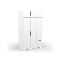 demeyere armoire dressing avec penderie moderne 6 portes 5 etagères 2 tiroirs – blanc mat-119, bois d'ingénierie, gris, 119,4 x 51,1 x 203 cm