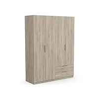 demeyere armoire dressing avec penderie moderne 4 portes 5 etagères 2 tiroirs – coloris chêne kronberg-157, bois d'ingénierie, gris, 157,3 x 51,1 x 203 cm