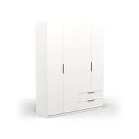 demeyere armoire dressing avec penderie moderne 4 portes 5 etagères 2 tiroirs – coloris blanc mat-157, bois d'ingénierie, gris, 157,3 x 51,1 x 203 cm