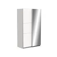 demeyere armoire porte coulissante avec miroir & penderie moderne – coloris blanc mat & finitions métal-116, bois d'ingénierie, gris, 116,5 x 59,8 x 203 cm