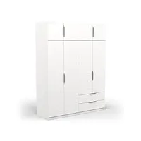demeyere armoire dressing avec penderie moderne 8 portes 5 etagères 2 tiroirs – coloris blanc mat-157, bois d'ingénierie, gris, 157,3 x 51,1 x 203 cm