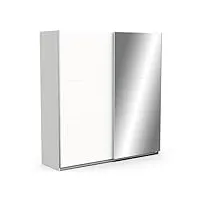 demeyere armoire porte coulissante avec miroir & penderie moderne – coloris blanc mat & finitions métal-194, bois d'ingénierie, gris, 194,5 x 59,9 x 203 cm