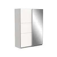 demeyere armoire porte coulissante avec miroir & penderie moderne – coloris blanc mat & finitions métal-148 x 59, bois d'ingénierie, gris, 148 x 59,9 x 203 cm