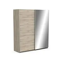 demeyere armoire porte coulissante avec penderie moderne – coloris chêne kronberg & finitions métal-178, bois d'ingénierie, gris, 178,1 x 59,9 x 203 cm
