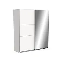 demeyere armoire porte coulissante avec miroir & penderie moderne – coloris blanc mat & finitions métal-178, bois d'ingénierie, gris, 178,1 x 59,9 x 203 cm