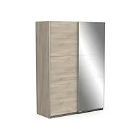 demeyere armoire porte coulissante avec miroir & penderie moderne – coloris chêne kronberg & finitions métal-148 x 59, bois d'ingénierie, gris, 148 x 59,9 x 203 cm