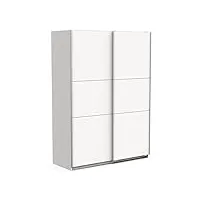 demeyere armoire porte coulissante avec penderie moderne – coloris blanc mat & finitions métal-148 x 59, bois d'ingénierie, gris, 148 x 59,9 x 203 cm