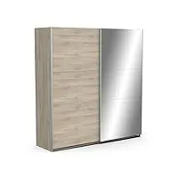 demeyere armoire porte coulissante avec miroir & penderie moderne – coloris chêne kronberg & finitions métal-194, bois d'ingénierie, gris, 194,5 x 59,9 x 203 cm