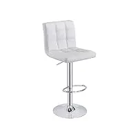 tabouret de bar, chaise haut, hauteur réglable, revêtement en pu, rotatif sur 360°, avec dossier et repose-pieds, pied chromé (blanc)