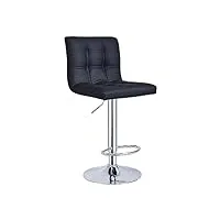 tabouret de bar, chaise haut, hauteur réglable, revêtement en pu, rotatif sur 360°, avec dossier et repose-pieds, pied chromé (noir)