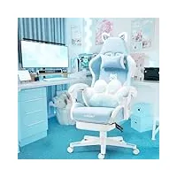 vigosit cute chaise de gaming ergonomique avec coussin lombaire et oreilles de chat et repose-pieds réglable pour filles, adolescentes, enfants bleu