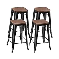 homasis lot de 4 tabourets de bar, tabourets de cuisine, en bois massif, chaises de bar avec repose-pieds, tabouret empilable et peu encombrant, pour salle à manger, salon, 41 x 41 x 64,5 cm, noir