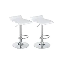 lot de 2 tabourets de bar, chaises haut, hauteur réglable, revêtement en pu, rotatif sur 360°, avec dossier et repose-pieds, pied chromé, 39 cm (l) x 40 cm (l) x 67-87 cm (h) (blanc)