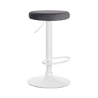 clp tabouret de bar ponte revêtement velours i chaise réglable en hauteur, couleur:gris foncé, couleur du cadre:blanc