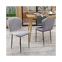 haodaculture lot de 2 chaises de salle à manger douces avec dossier et pieds en métal,chaises ergonomique assise rembourrée en suédine chaise de salon pour salle à manger, salon (gris)