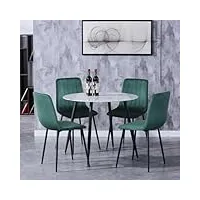 goldfan ensemble tables de salle à manger et 4 chaise,ronde table à manger en marbre verre et 4 chaises moderne pour 2~4 personnes de cuisine,blanc marbre 80cm (4, marbre-vert)