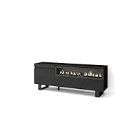 skraut home | meuble tv | banc télé | grand espace de rangement | 150x57x35cm | pour les tv jusqu'à 65" | cheminée électrique | design industriel | style moderne | noirs