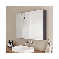 emke armoires de salle de bain avec miroir, double porte,armoire miroir salle de bain, avec 2 étagère réglable，85lx65hx14.5p cm （type3, gris）