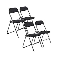 urbnliving lot de 4 chaises pliantes industrielles rembourrées multi-usages avec cadre en métal de qualité supérieure, pvc, velours, ruban, sièges rembourrés (velours noir)