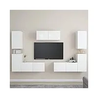 barash ensemble de meubles tv 7 pcs blanc aggloméré,table television salon,meuble télé haut,meuble tv haut