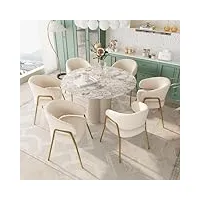 lot de 6 chaises de salle à manger modernes en velours d'agneau et finition dorée avec pieds dorés (blanc)