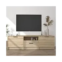 annlera meuble tv chêne sonoma 140x35x40 cm bois d'ingénierie classique banc tv décorer pièce minimaliste armoire tv fonction d'affichage cadres photo meubles de salon facile à nettoyer