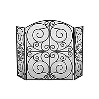Écran de cheminée 3 panneaux écran de cheminée portes de cheminée en fer forgé creux sculpté écrans de porte de cheminée finition usée rustique maille intérieure grande garde plate accessoires de
