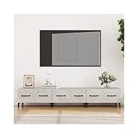 annlera meuble tv gris béton 150x34,5x30 cm bois d'ingénierie classique banc tv décorer pièce minimaliste armoire tv fonction d'affichage cadres photo meubles de salon facile à nettoyer