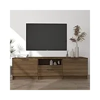 annlera meuble tv chêne marron 140x35x40 cm bois d'ingénierie classique banc tv décorer pièce minimaliste armoire tv fonction d'affichage cadres photo meubles de salon facile à nettoyer