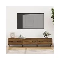 annlera meuble tv chêne marron 150x34,5x30 cm bois d'ingénierie classique banc tv décorer pièce minimaliste armoire tv fonction d'affichage cadres photo meubles de salon facile à nettoyer