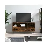 annlera meuble tv chêne fumé 102x36x50 cm bois d'ingénierie classique banc tv décorer pièce minimaliste armoire tv fonction d'affichage cadres photo meubles de salon facile à nettoyer