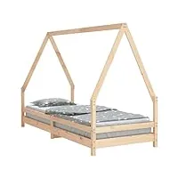 vidaxl cadre de lit pour enfants, lit simple avec sommier à lattes, meuble de chambre à coucher, scandinave, marron 80x200 cm bois de pin massif