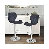 lot de 2 tabourets de bar, chaises haut, hauteur réglable, revêtement en pu, rotatif sur 360°, avec dossier et repose-pieds, pied chromé, 49 x 35 x 107-127 cm (noir)