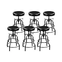 yaheetech lot de 6 tabouret de bar industriel en similicuir tabouret haut rond réglable en hauteur avec deux repose-pieds chaise de cuisine avec cadre en métal pour cuisine restaurant bistrot noir