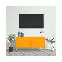 garcan meuble tv, meuble tv, meuble tv, supports tv et centres multimédia, meubles de salon, meuble multimédia stéréo hifi 105x35x50 cm acier, blanc (jaune moutarde)