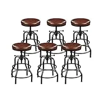 yaheetech lot de 6 tabouret de bar industriel en similicuir tabouret haut rond réglable en hauteur avec deux repose-pieds chaise de cuisine cadre en métal pour cuisine restaurant bistrot marron