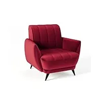 siblo rolo fauteuil - fauteuil relax - fauteuil salon - pieds bois - fauteuil lounge - fauteuils et chaises pour salon - fauteuil crapaud - fauteuil de relax - 92x93x85 cm - rouge