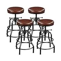 yaheetech lot de 4 tabouret de bar industriel en similicuir tabouret haut rond réglable en hauteur avec deux repose-pieds chaise de cuisine cadre en métal pour cuisine restaurant bistrot marron