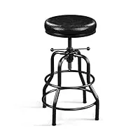 yaheetech tabouret de bar industriel en similicuir tabouret haut rond réglable en hauteur avec deux repose-pieds chaise de cuisine avec cadre en métal pour cuisine restaurant bistrot noir