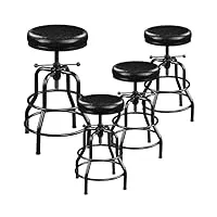 yaheetech lot de 4 tabouret de bar industriel en similicuir tabouret haut rond réglable en hauteur avec deux repose-pieds chaise de cuisine avec cadre en métal pour cuisine restaurant bistrot noir