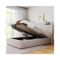 sweiko lit plateforme capitonné, 90 x 200 cm lit double cadre de lit avec coffre avec sommier à lattes et espace de rangement (sans matelas)