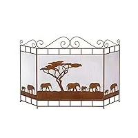 couverture de maille d'écran de cheminée pliante à 3 panneaux avec décor d'arbre et d'éléphant, écran de protection incendie de sécurité pour bébé et enfant pour cheminée/poêles/grils