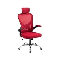 chaise de bureau en maille avec appui-tête réglable haut dossier chaise d'ordinateur pivotante, couleurs au choix, 52 x 50 x (113-123) cm (rouge)